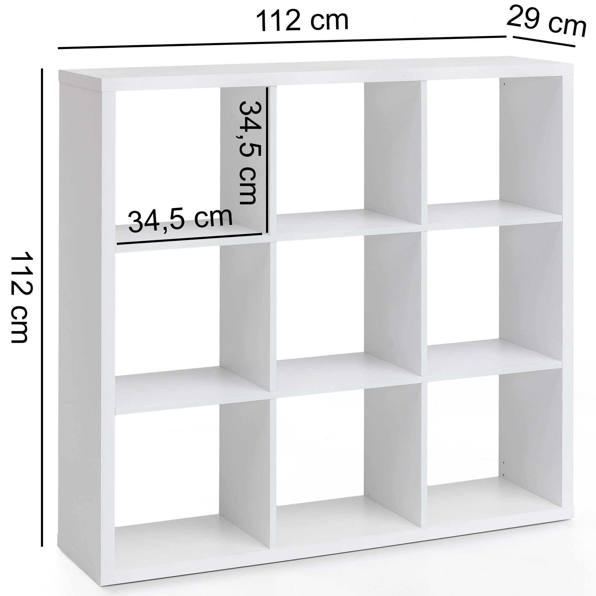 KADIMA DESIGN Würfelregal in Weiß, vielseitig als Raumtrenner, 112x29x112 cm, 9 Fächer
