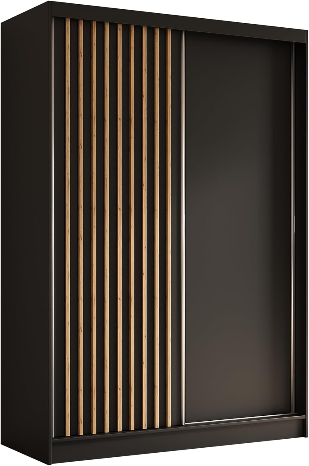 Kleiderschrank Erika mit Lamellen ohne Spiegel, Organizer, Mehrzweckschrank, Schwebetürenschrank, Garderobenschrank, Kleiderstange, Kleiderständer, Flurschrank, 150 cm, schwarz, braun HC4213322