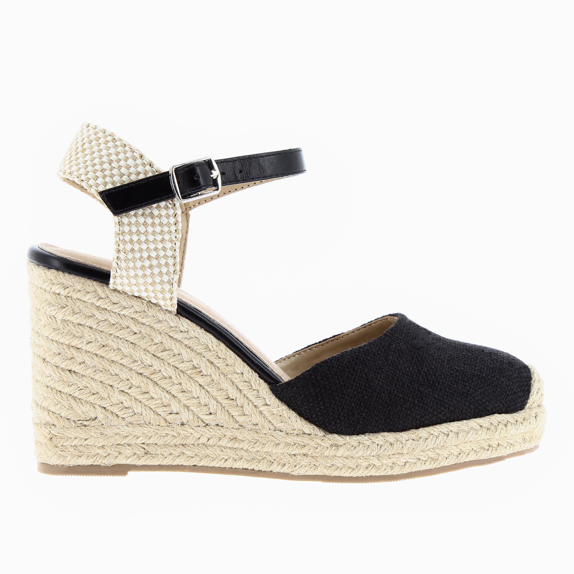 Sandales à talon, Compensées-Sandales compensées Lilou noires effet tissé