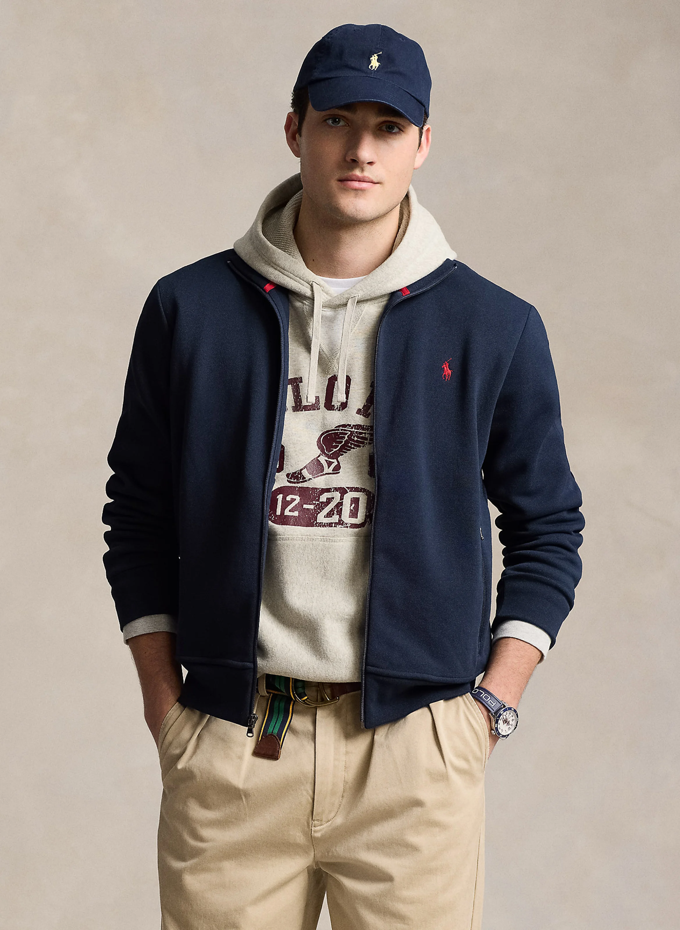 Gilet droit col montant en coton mélangé | Bleu
