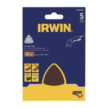 Irwin schuurvel driekhoek 95 x 95 mm zelfhechtend K60, 5 stuks