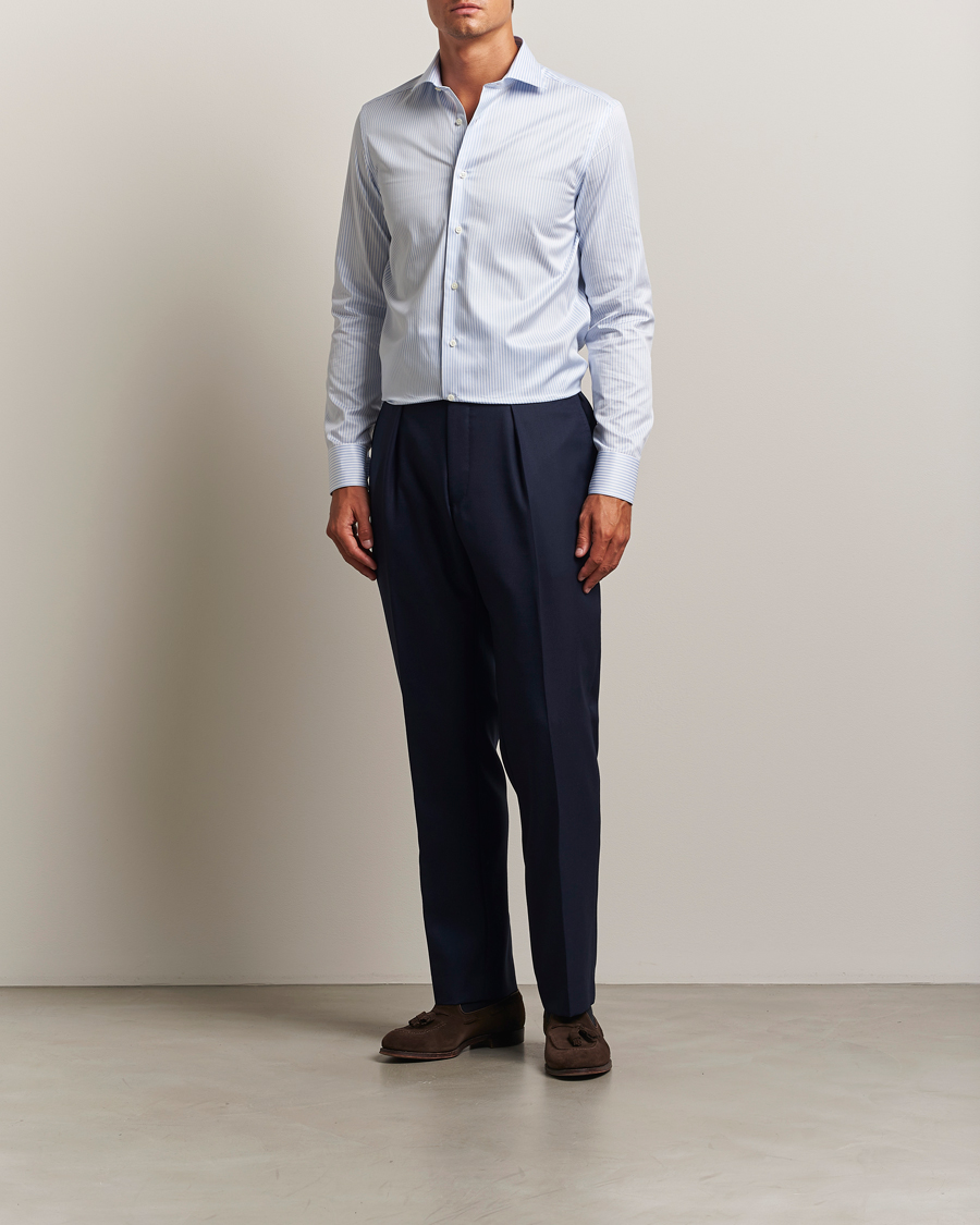 Canali Slim Fit Cotton Shirt Light Blue Stripe