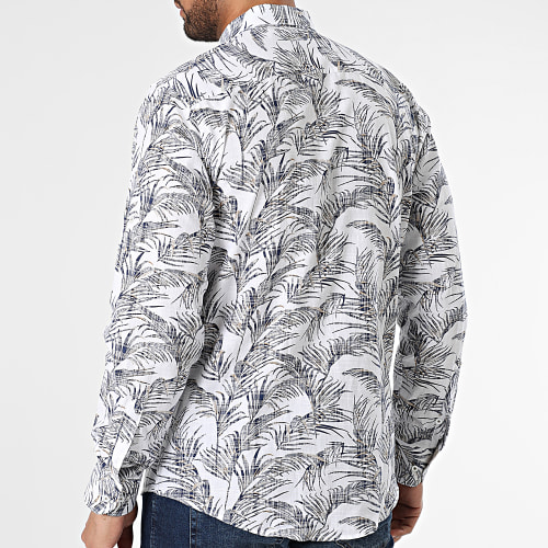 Chemise Manches Longues Floral Blanc Bleu Marine