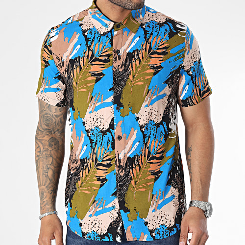 Chemise Manches Courtes Vert Kaki Bleu Noir Floral