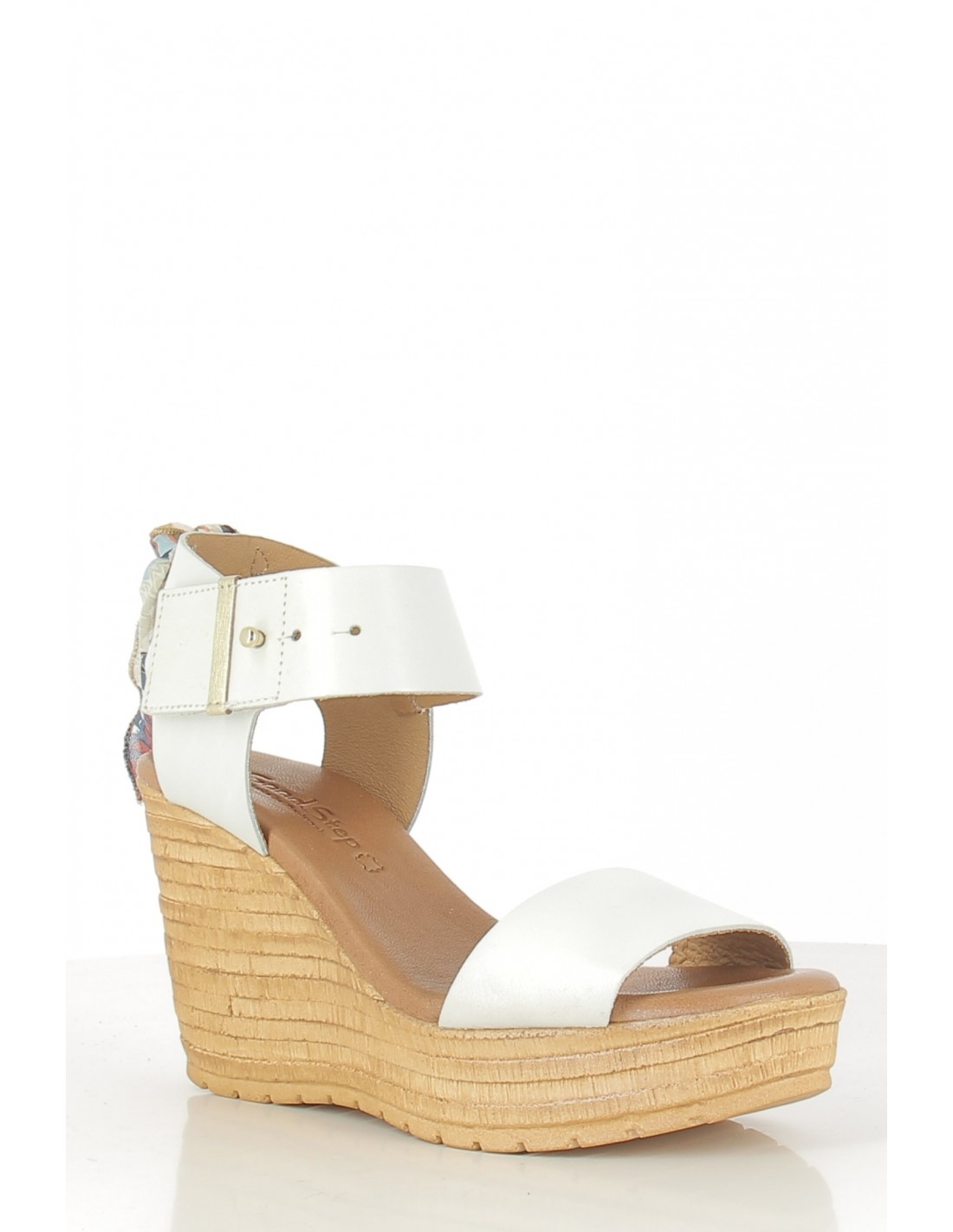 goodstep Sandales compensées femme Jeanne cuir blanc foulard