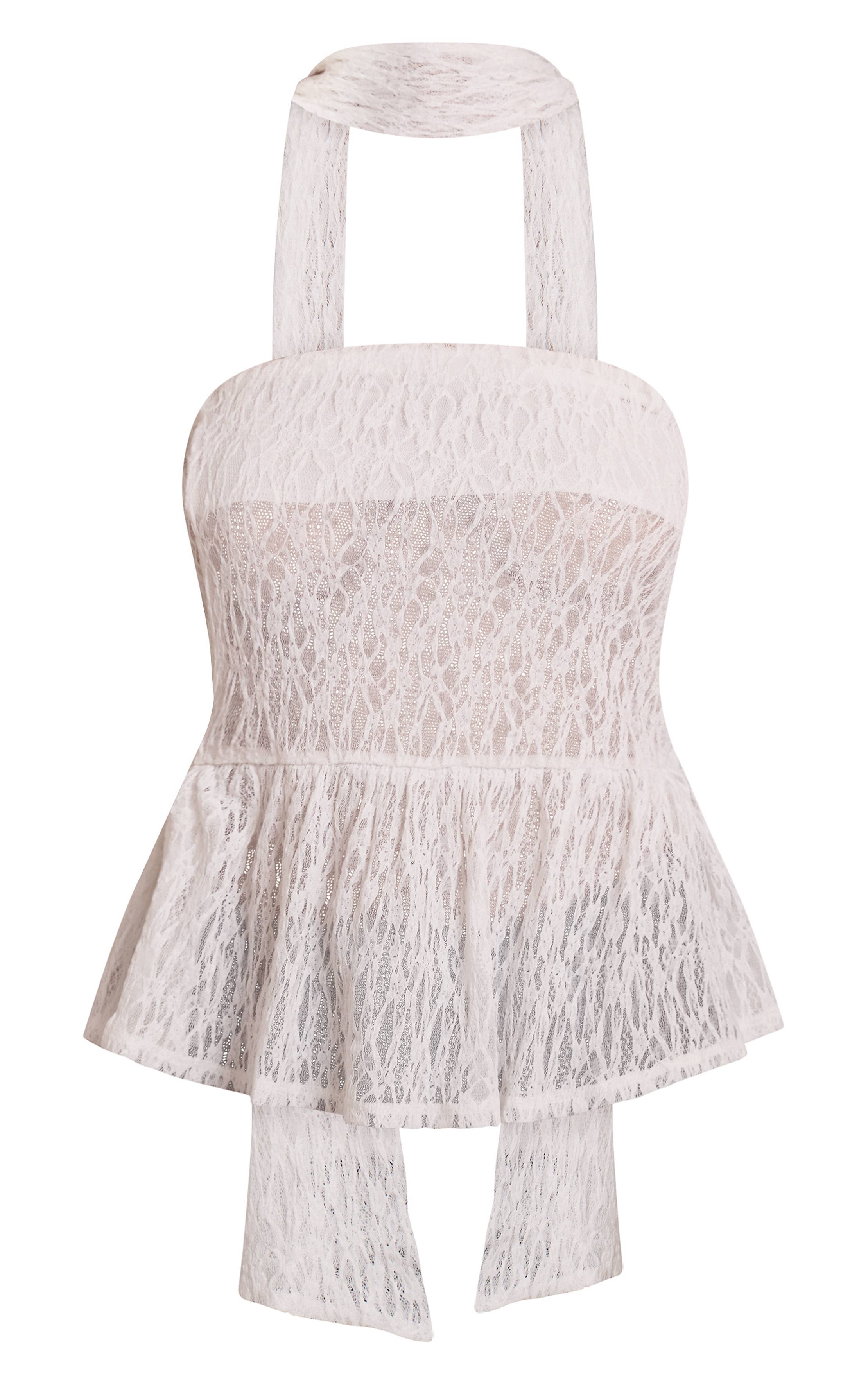 Crème Top Caraco Bandeau En Dentelle Avec Détail Foulard