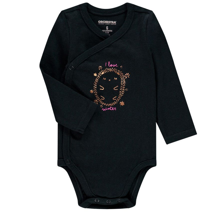 Lot de 5 bodies manches longues print hérisson pour bébé fille - Gris foncé
