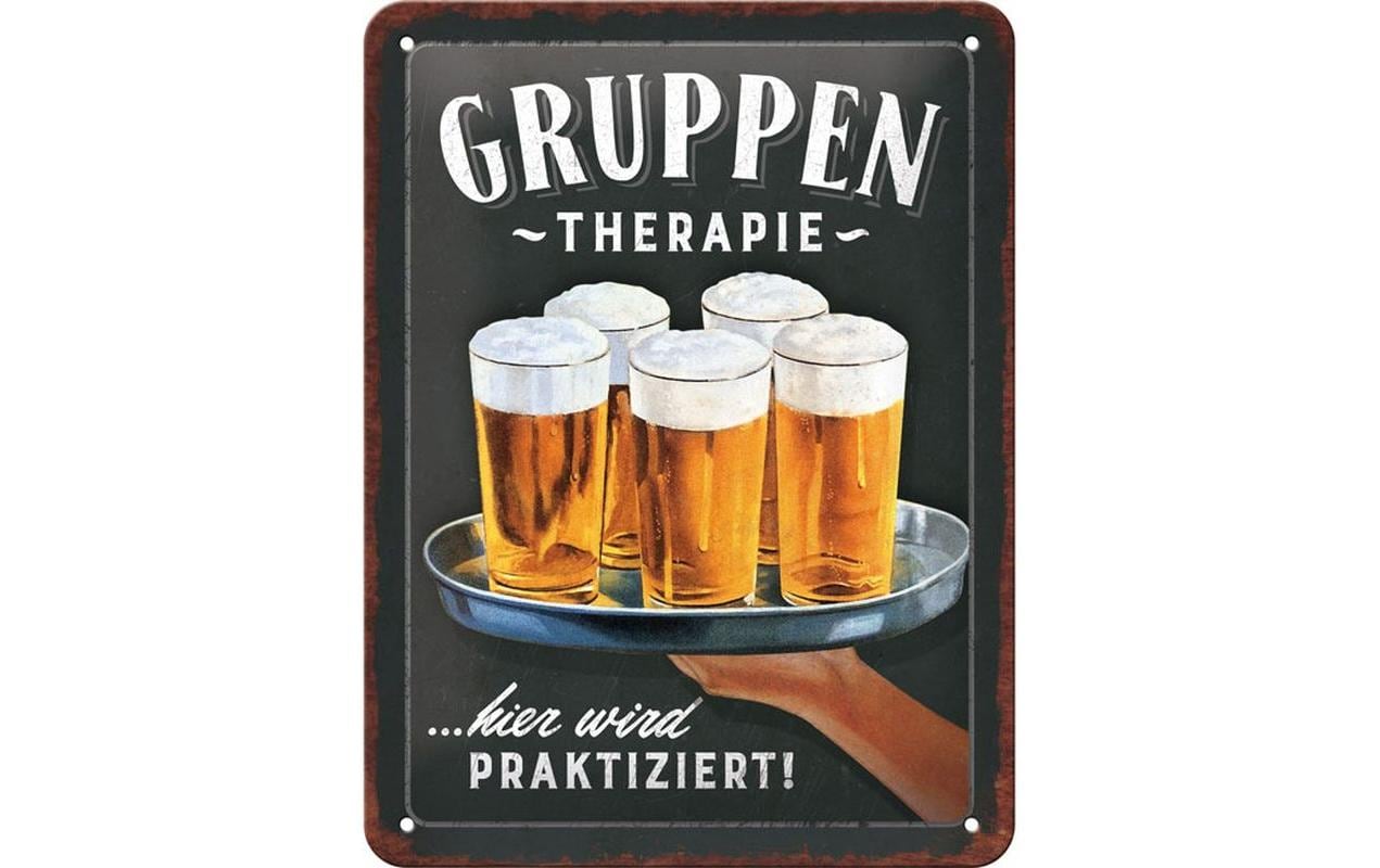 Schild Gruppentherapie Bier 15 x 20 cm, MetallBlechschild im Retro Design