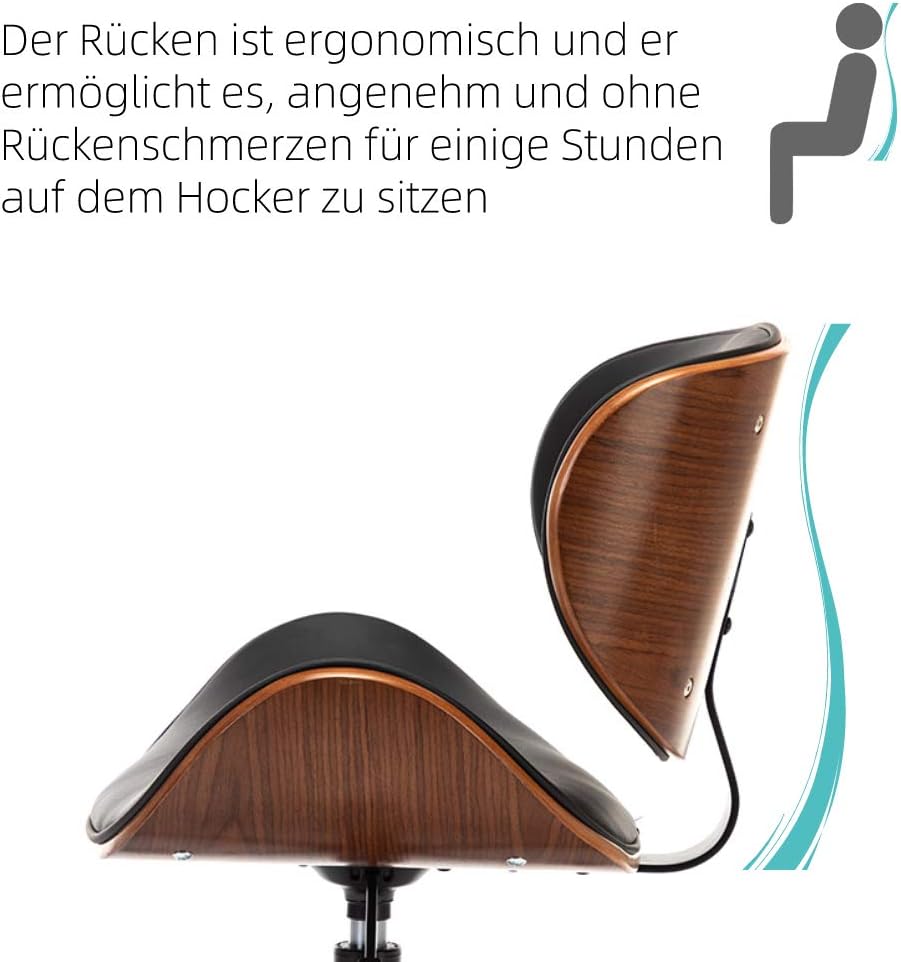Mingone Bürostuhl Holz Computerstuhl Schreibtischstühle Leder Drehstuhl 360° Höhenverstellbar Design Home Office Chair mit Rückenlehne，Schwarz bis 130kg