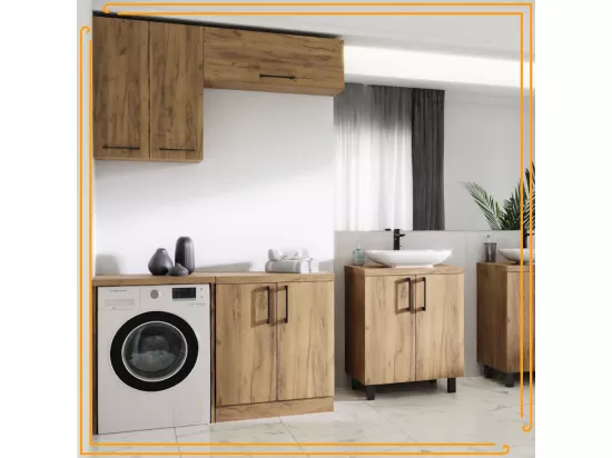 Armoire de salle de bain suspendue horizontale de 80 cm avec étagère Pawlacz en chêne artisanal noir.