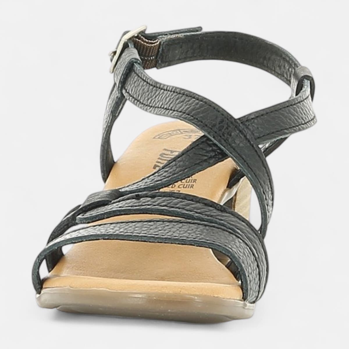Nu-pieds à talon compensé Femme en cuir noir