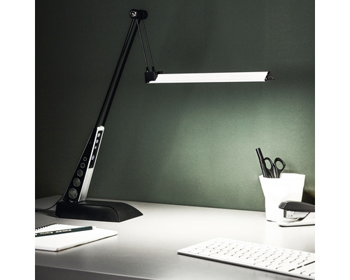 LED-kantoorlamp, dimbaar, 1W, 420 lm, 5500 KH, 32 cm, Jaap, chroom/zwart