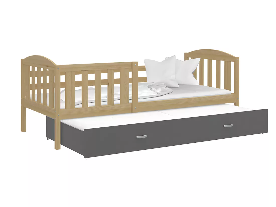 Lit Gigogne Teo 90x190 Pin - gris Livré avec sommiers, tiroir et matelas en mousse de 7cm