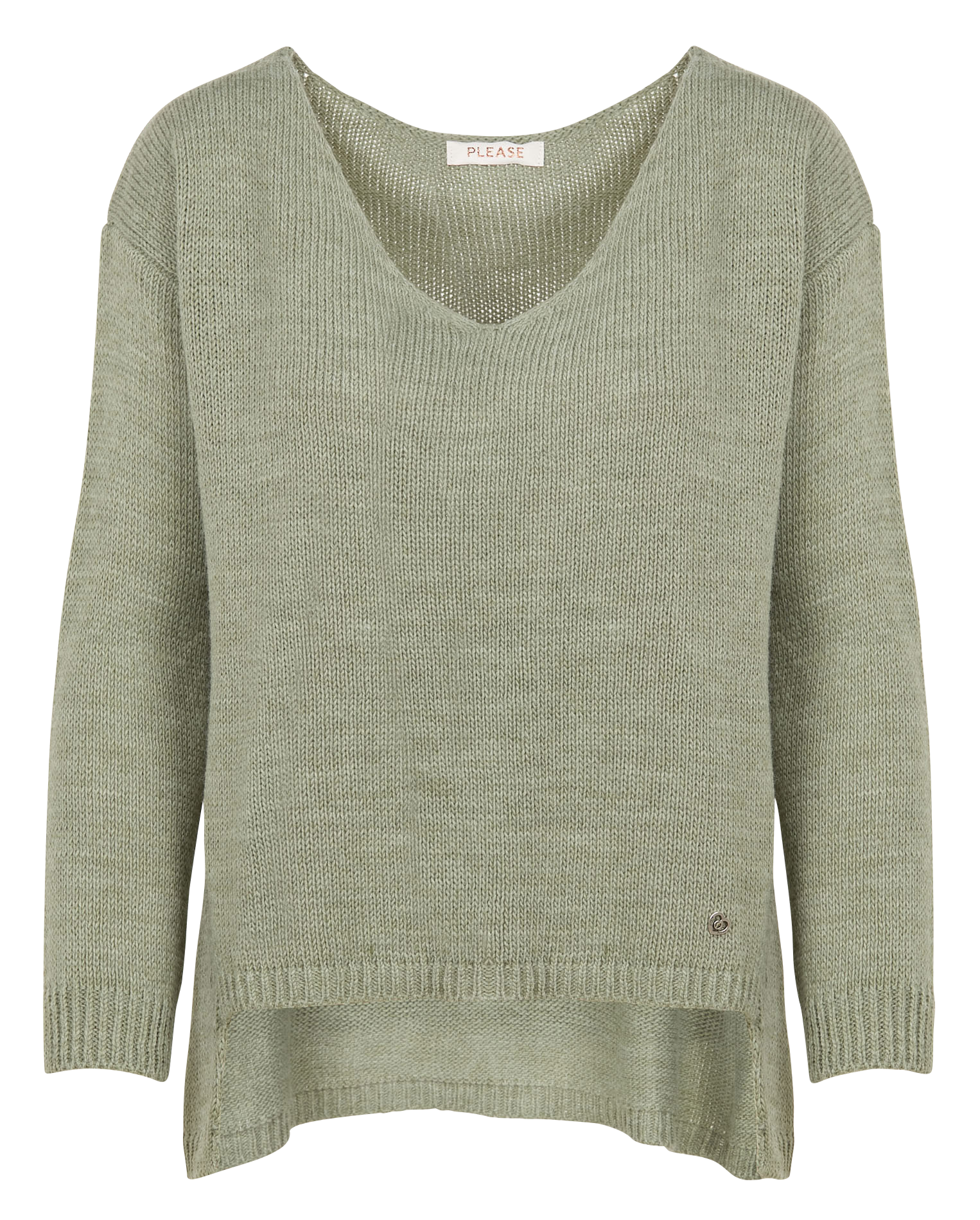 Pull col V en maille mélangée| Vert