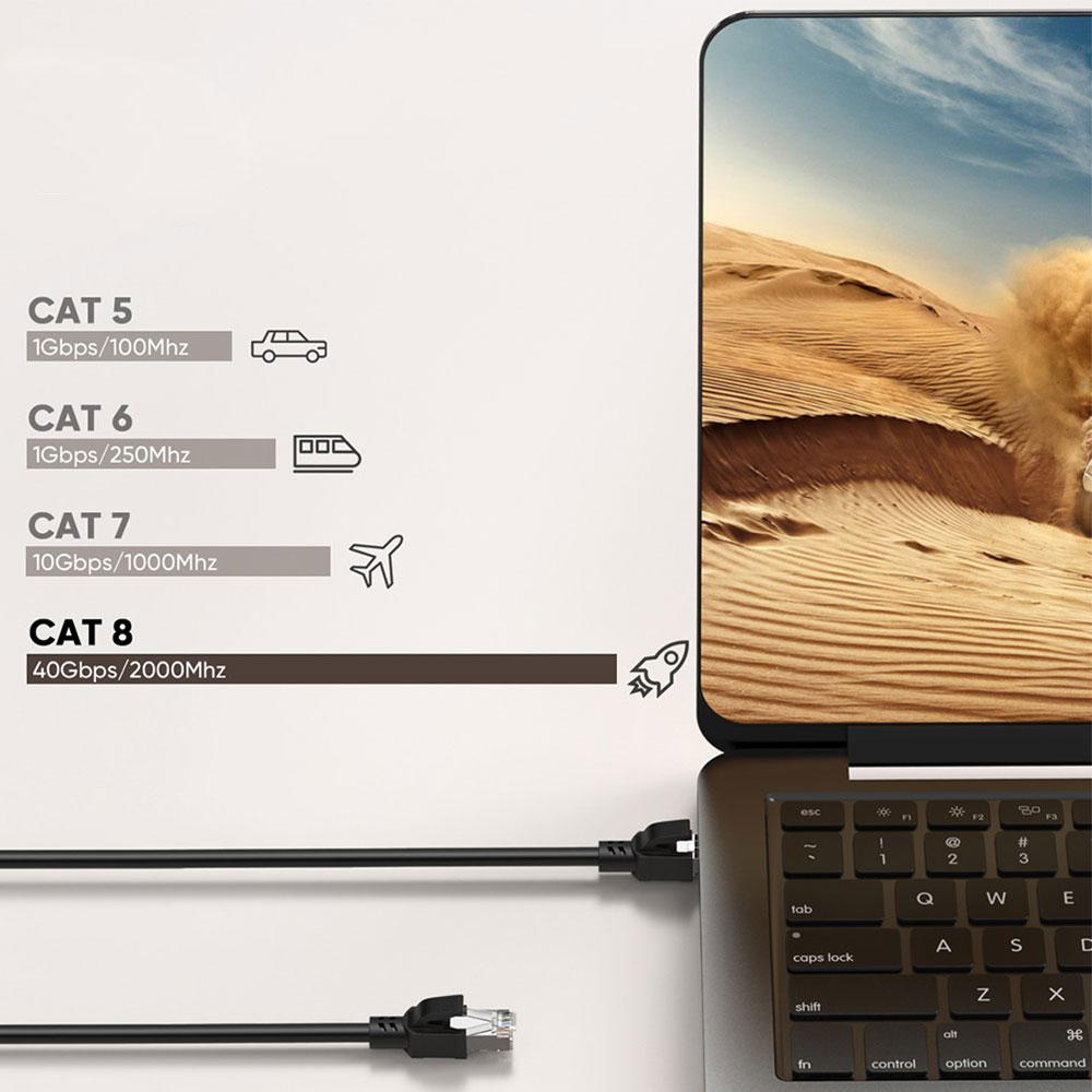 (5m) CAT 8 Ethernet LAN RJ45 Netzwerk Kabel mit vergoldeten Anschlüssen 40 Gbit/s / 2000 MHz - Schwarz