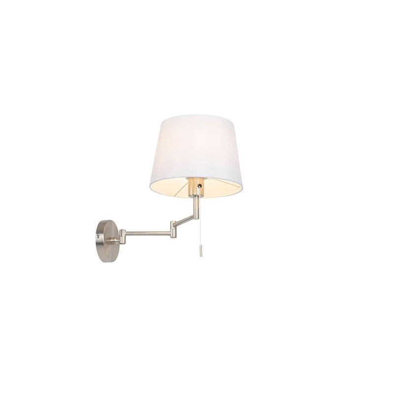 Wandlamp staal met witte kap en verstelbare arm - Ladas Deluxe