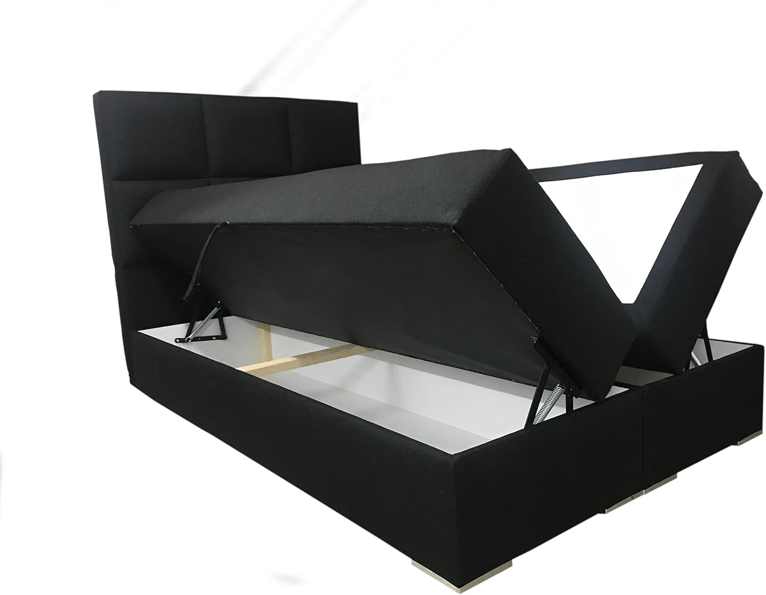 Boxspringbett 180x200 mit 2 Bettkasten - Doppelbett mit Federkernmatratze und Topper - Polsterbett mit Hebemechanismus für Schlafzimmer - Bett mit Kopfteil - Einfach zu Montieren (Dunkelgrau)