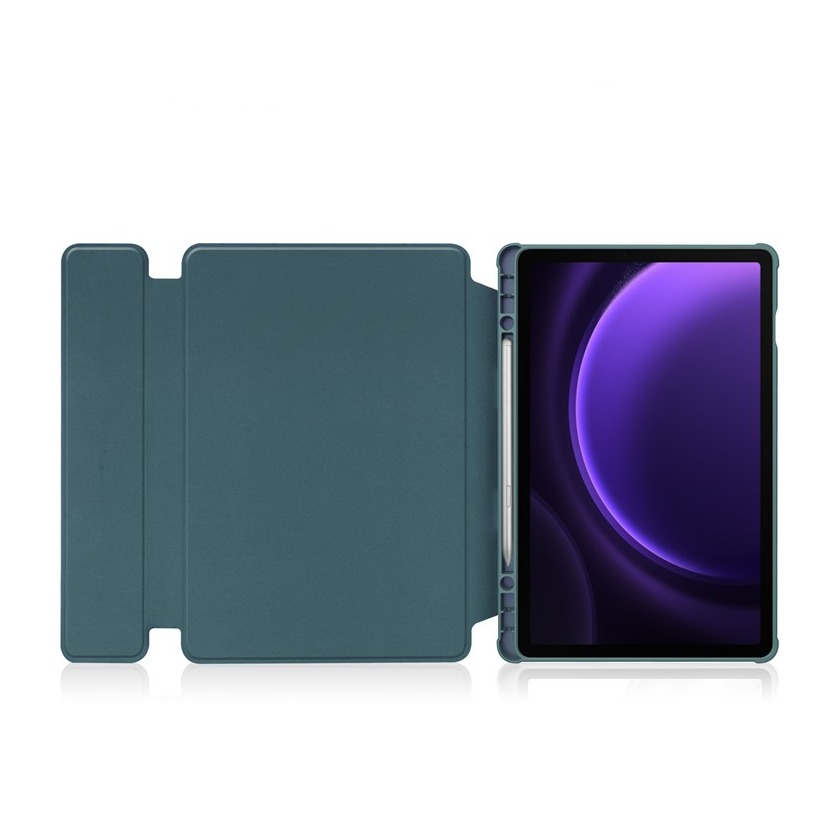2in1 Samsung Galaxy Tab S10 FE / Tab S9 FE Leder Tasche mit Acryl Rückseite   Magnet Bluetooth Tastatur   S-Pen Halterung (QWERTY) - Dunkelgrün