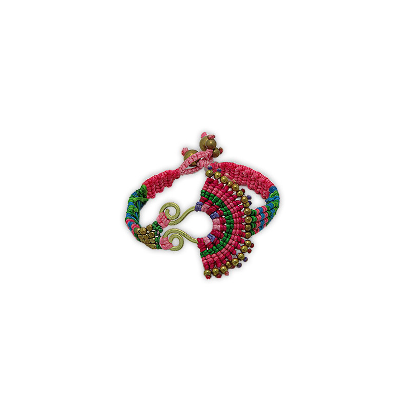 Bracelet Ethnique Rose Perles et Métal Doré