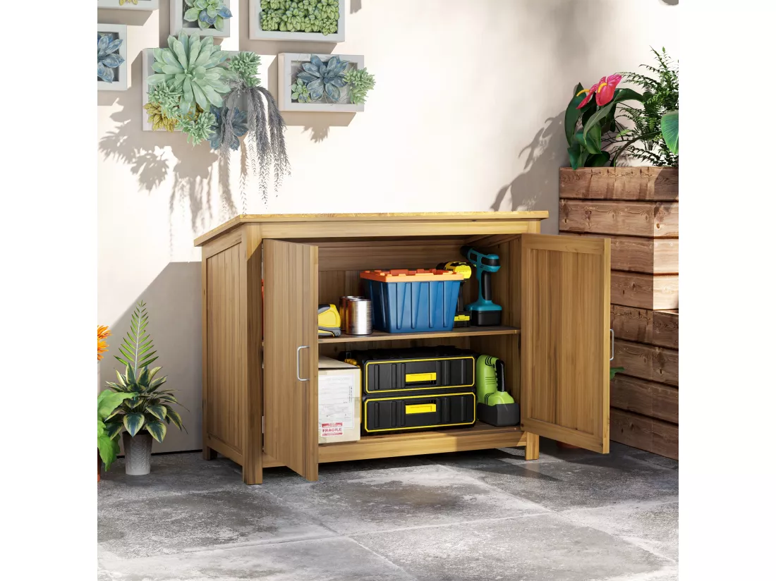 Armoire de jardin en bois - 2 portes, étagère - dim. 110 x 50 x 85 cm
