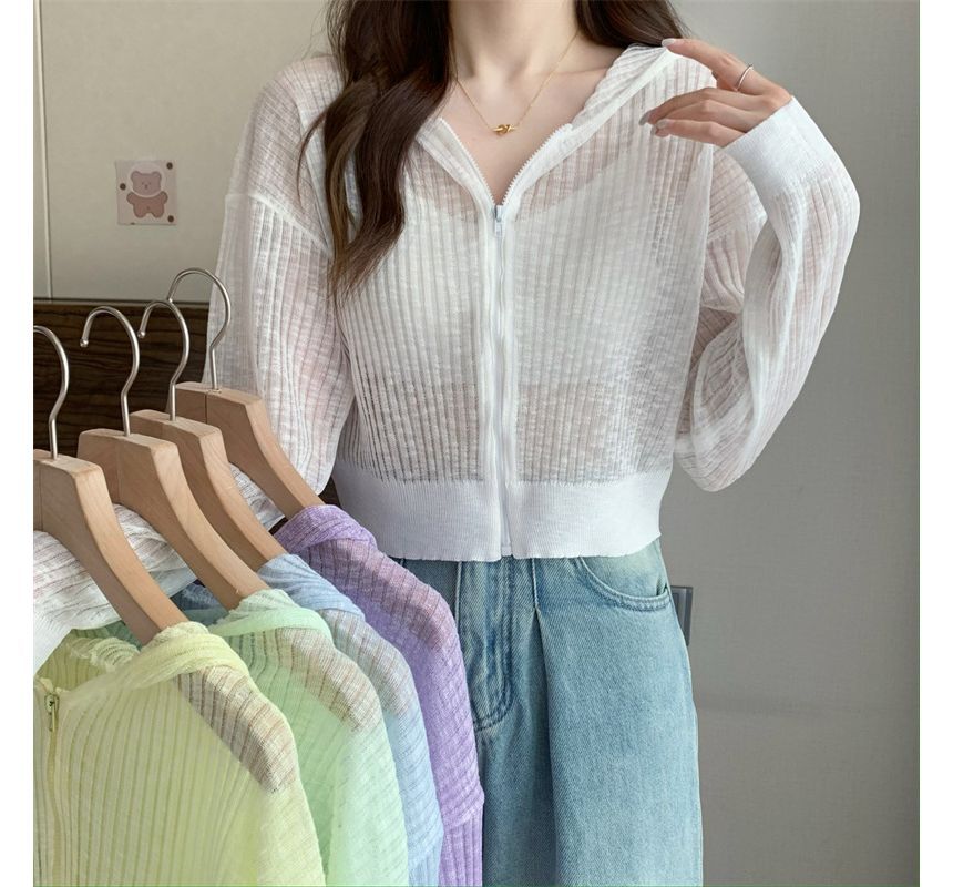 Allinya - Effen geribbeld vest met capuchon en rits