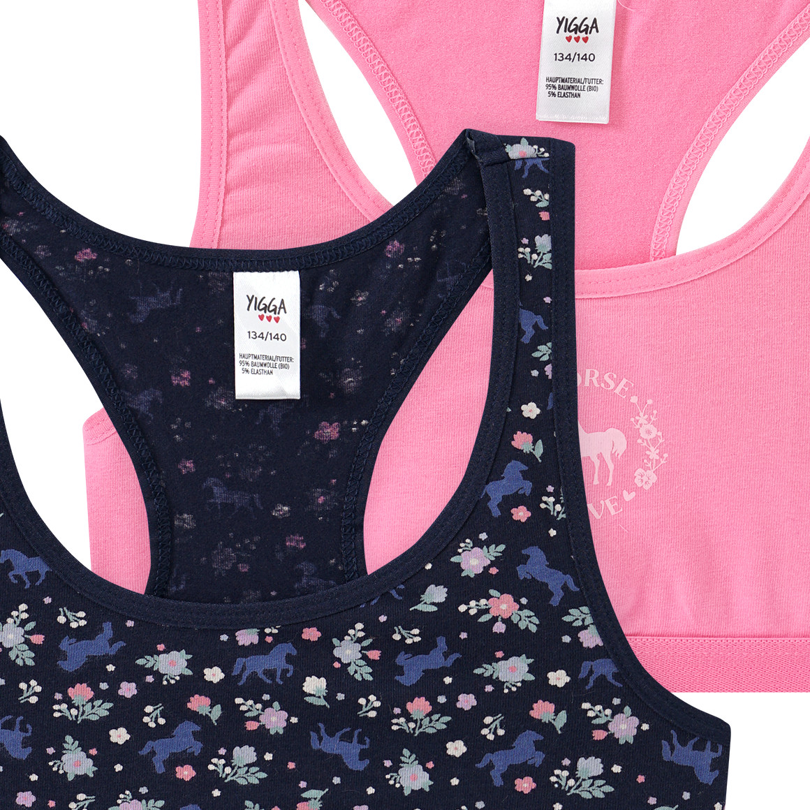 Yigga 2 Mädchen Bustiers mit Pferde-Motiven dunkelblau / pink