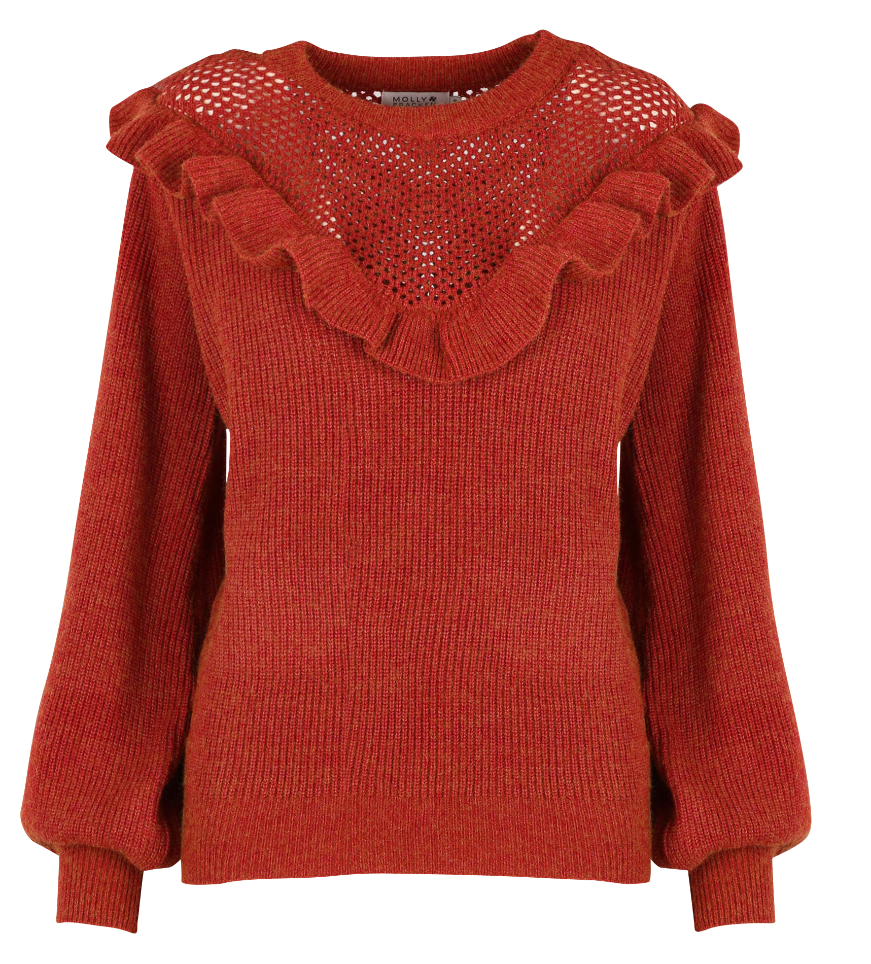 Pull col rond en maille ajourée | Rouge