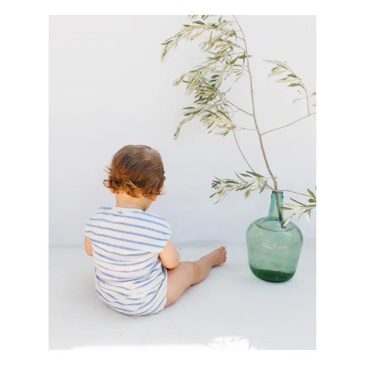 Búho Barboteuse Eponge Rayée | Bleu ciel