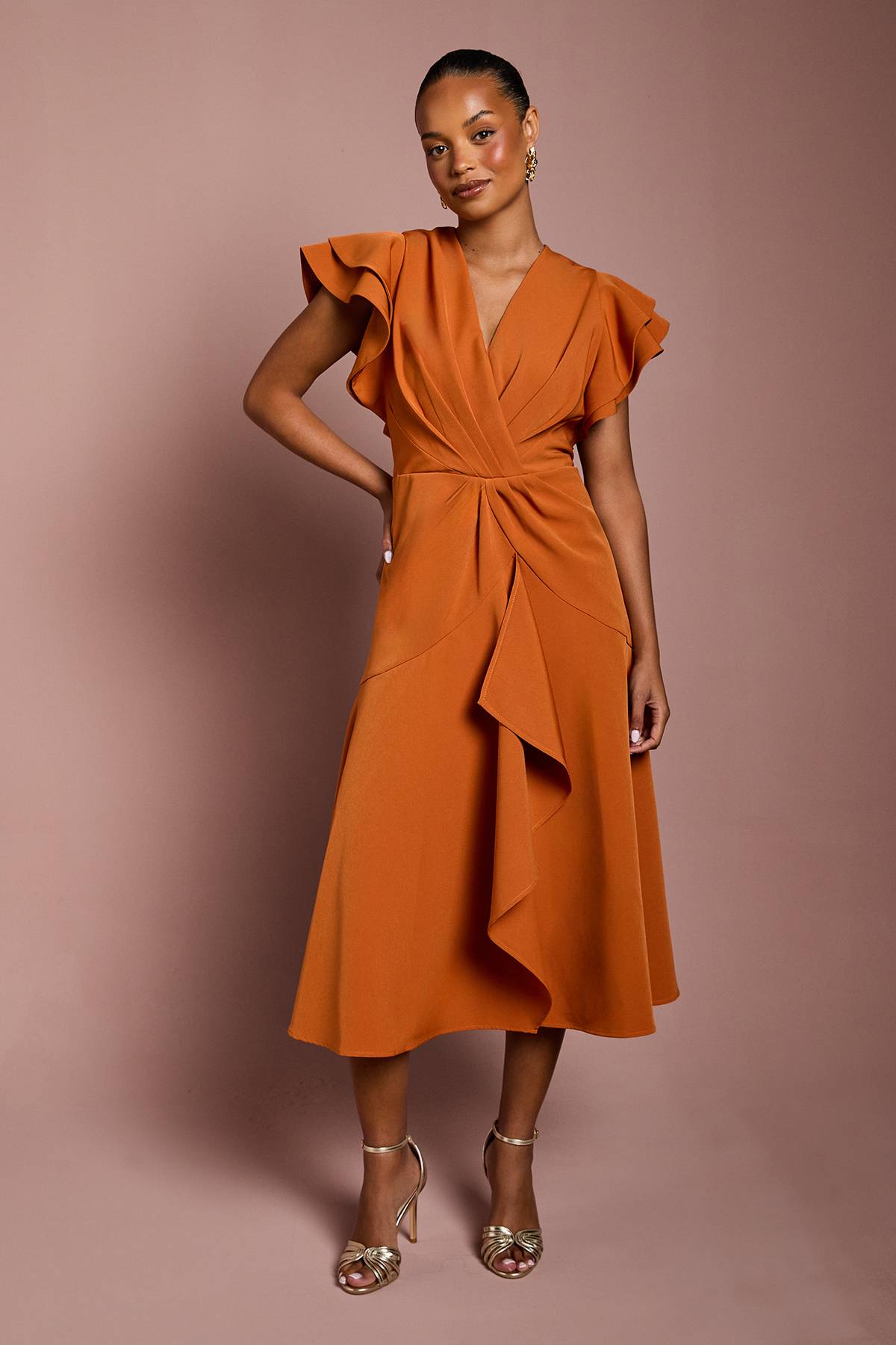 Coast Robe Midi Portefeuille à Manches Courtes et Col V Petite