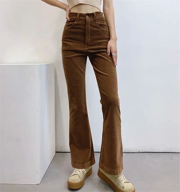 Flotto - Hoge taille effen corduroy flared broek