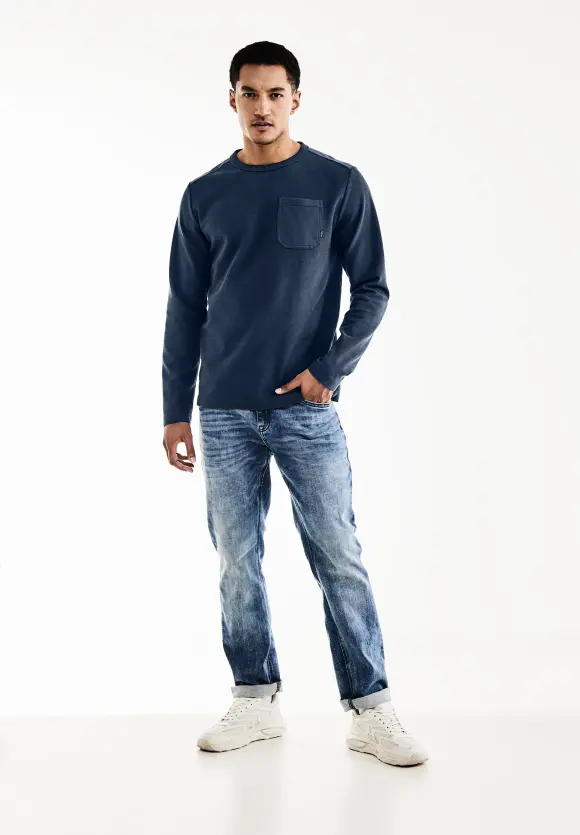 Struktur Langarmshirt - dark dust blue