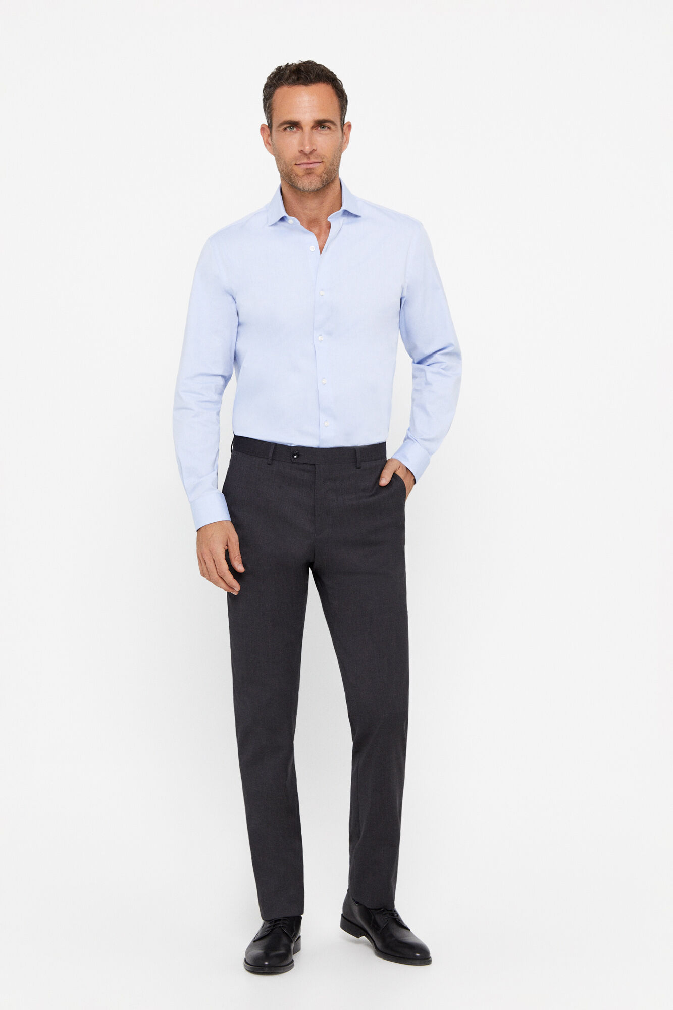 Camisa lisa de ponta fina - Azul