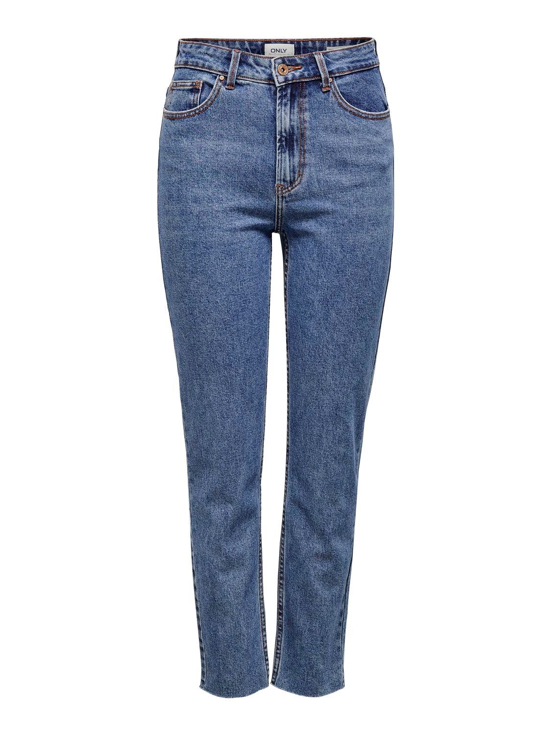 ONLEMILY Hohe Taille Gerade geschnitten Jeans Dark Blue Denim