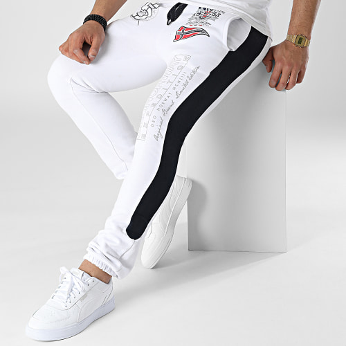 Pantalon Jogging A Bandes Mantibe Blanc Bleu Marine