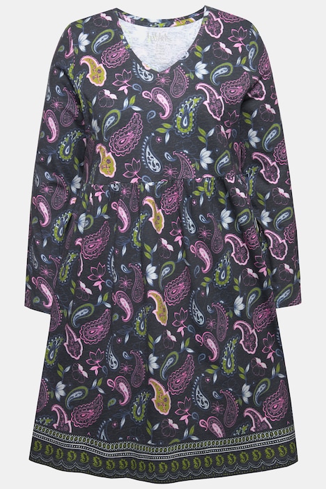 Longshirt, Blüten, A-Linie, V-Ausschnitt, Langarm