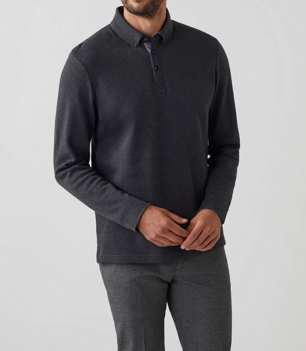 Polo manches longues gris anthracite 