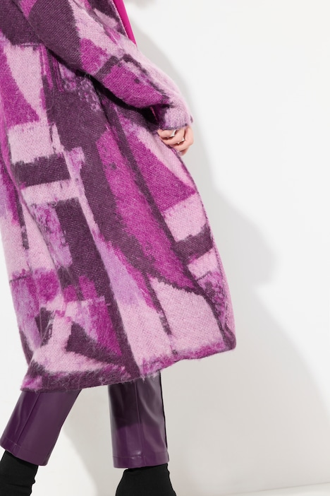 Long-Cardigan, Wollanteil, offene Jacke, V-Ausschnitt