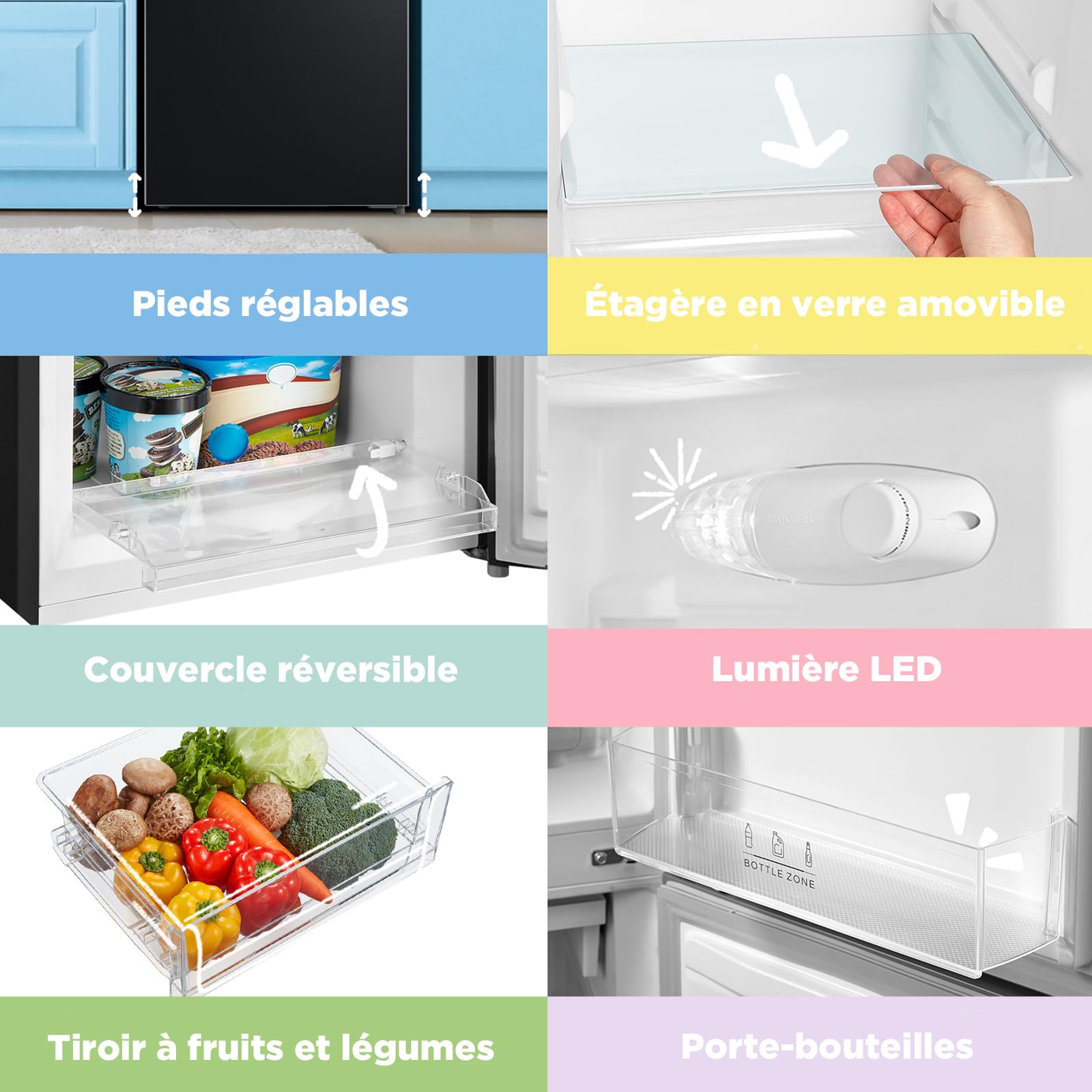 Comfee' RCB169DK2(E) 174L Réfrigérateur avec Congélateur/Hauteur 150 cm/Low Frost/Température Réglable du Réfrigérateur/Lumière LED/195 kWh/an/115L Ré