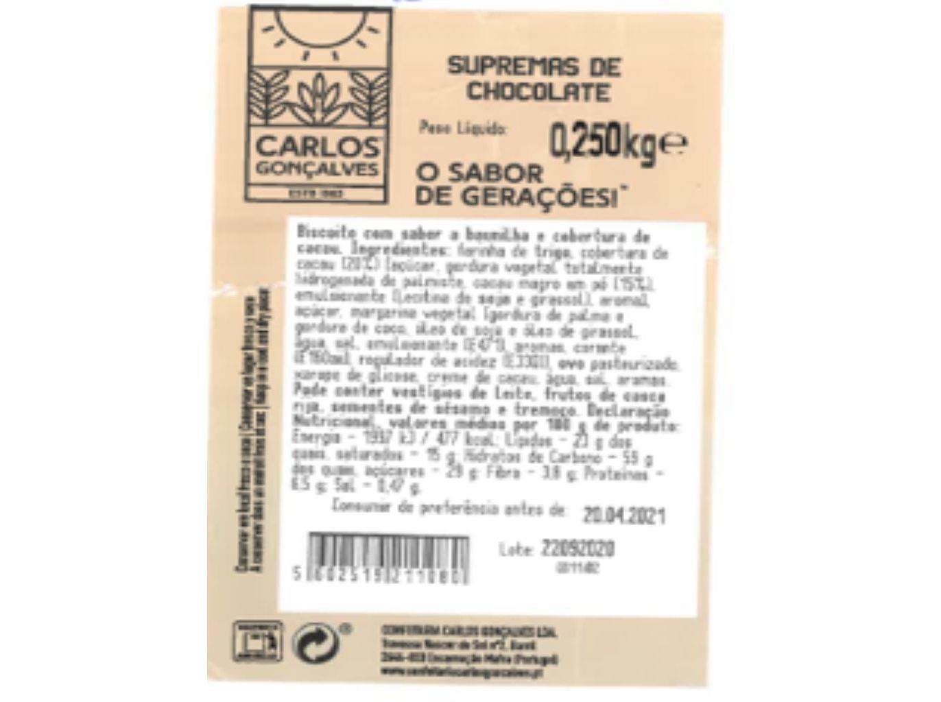 SUPREMAS DE CHOCOLATE 250 GR
