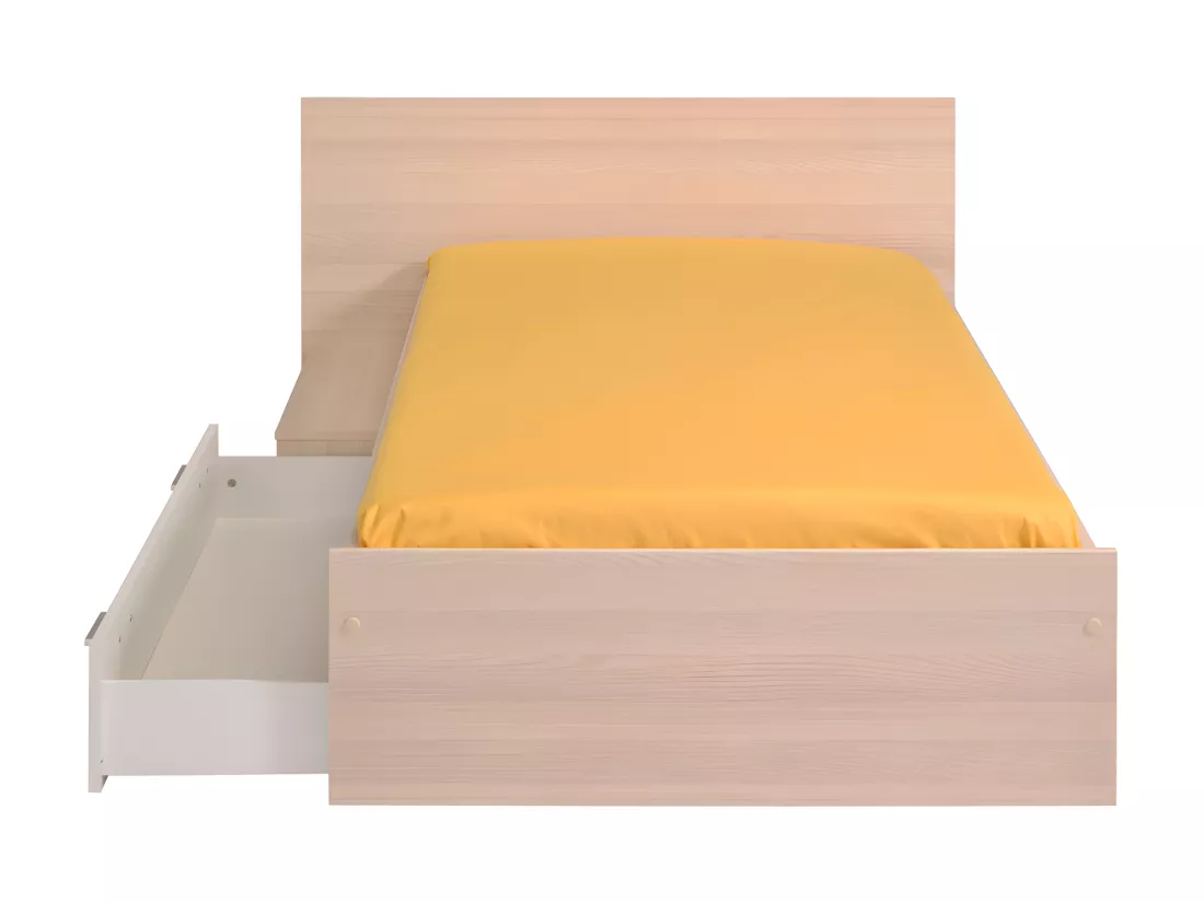 Lit enfant 90 x 190 cm avec 1 tiroir - Coloris : Naturel et blanc - IPLIA