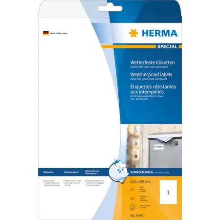 HERMA Inkjet Etiketten, wetterfeste Folie, weiß, 210 x 297mm, 10 Stück
