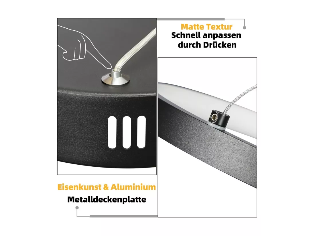 NETTLIFE Suspension LED en aluminium noir Diam.150 cm 54W lampe moderne 4 anneaux design lampe de table à manger dimmable avec suspension pour salon