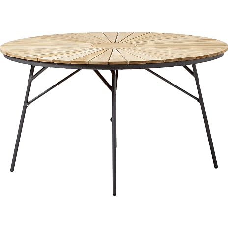 Kerteminde teak Ø130 cm, antracit stel med 6 Mood teak stole