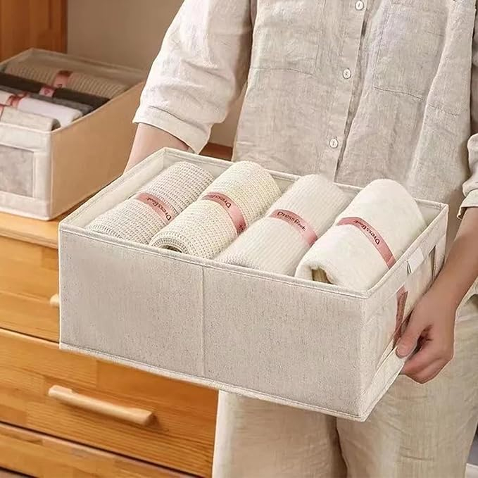 (36x25cm) Oxford Home Organizer Box Faltbarer Schrank Aufbewahrungs Korb mit Sichtfenster für Kleidung / Bettwäsche - Cremeweiss