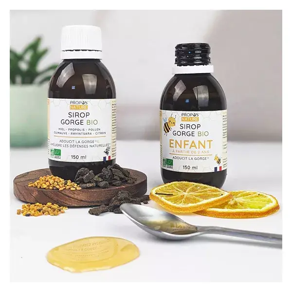 Propos'Nature - Xarope Orgânico para Garganta - Própolis, Pólen, Malva - 100% Natural - 150ml