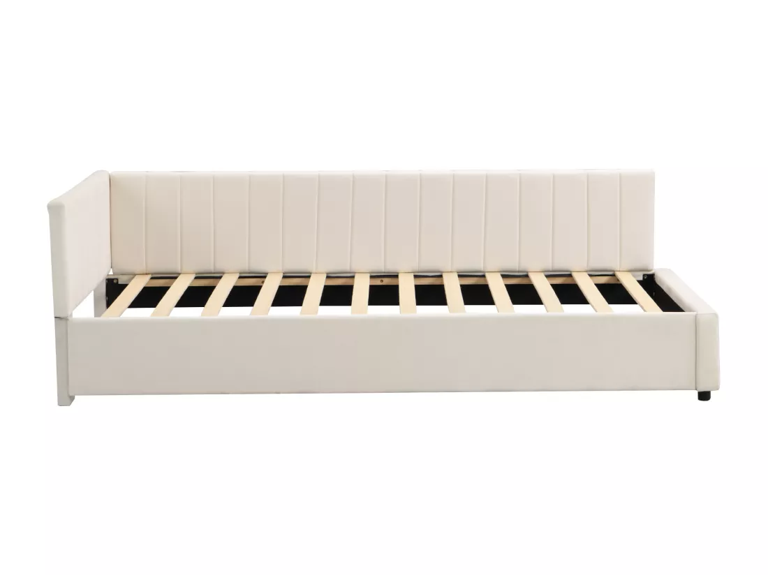 Canapé-lit rembourré 90*200, Lit multifonctionnel avec sommier à lattes, Tissu velours, Beige