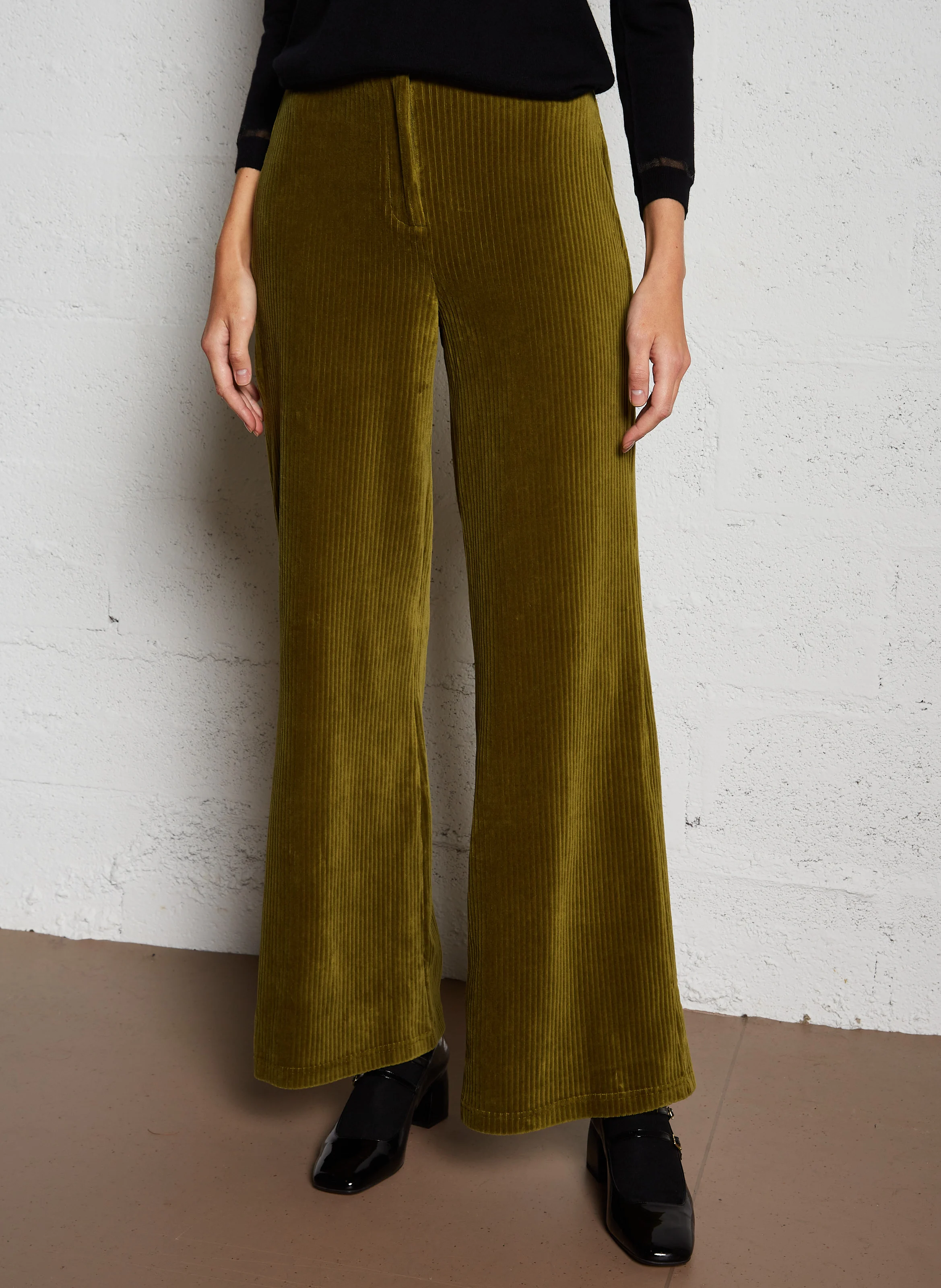 Pantalon flare en coton mélangé | Kaki