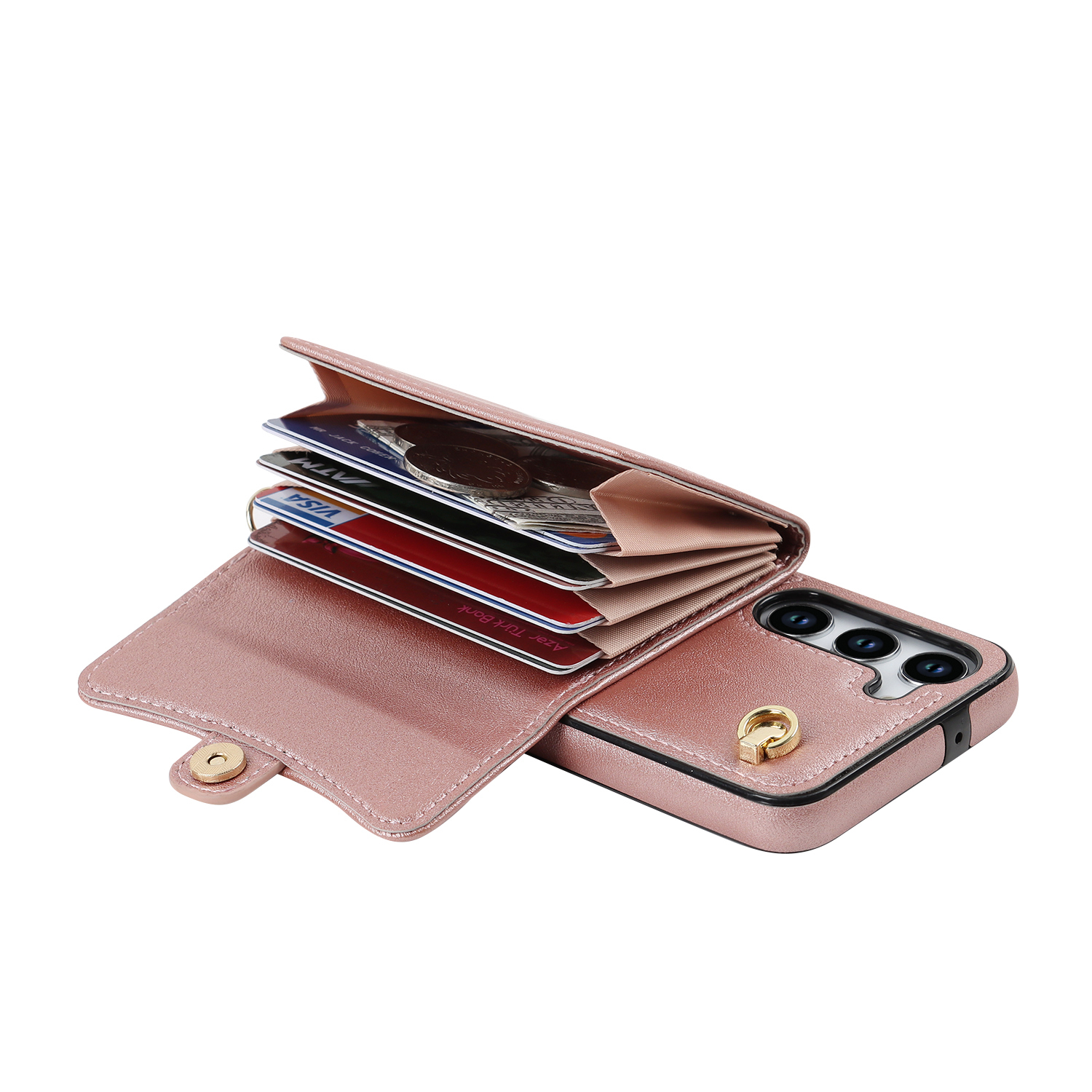 Samsung Galaxy S23 5G Necklace Leder Schutz Hülle mit Kartenfach   Handykette (140cm) - Roségold