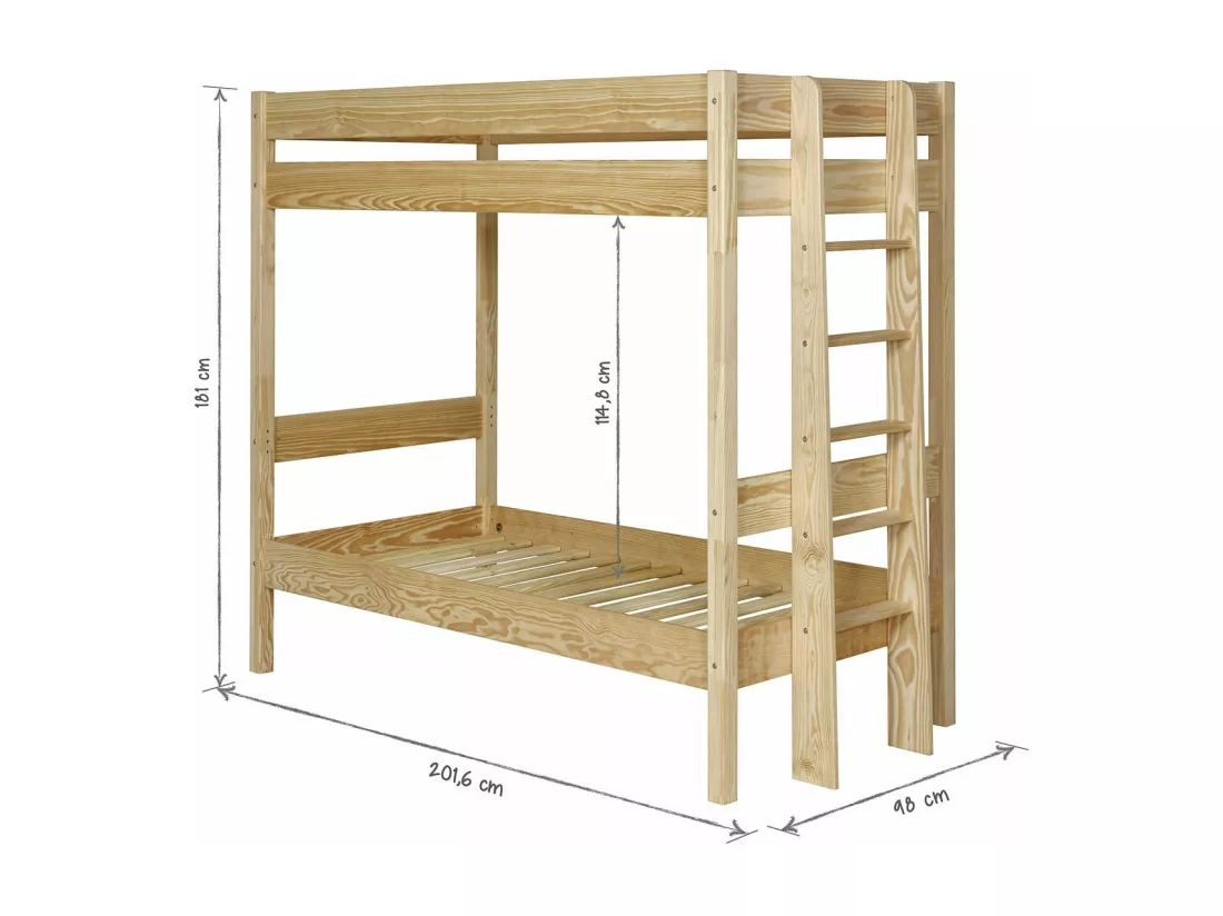 Pack lit superposé avec matelas 90x190 cm bois massif bois naturel TINO