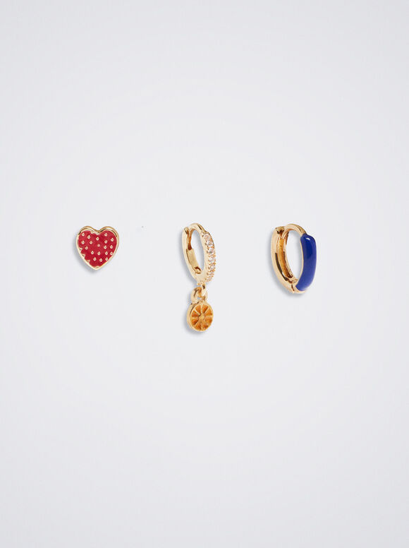 Conjunto de brincos de argola com zircônias - Multicor